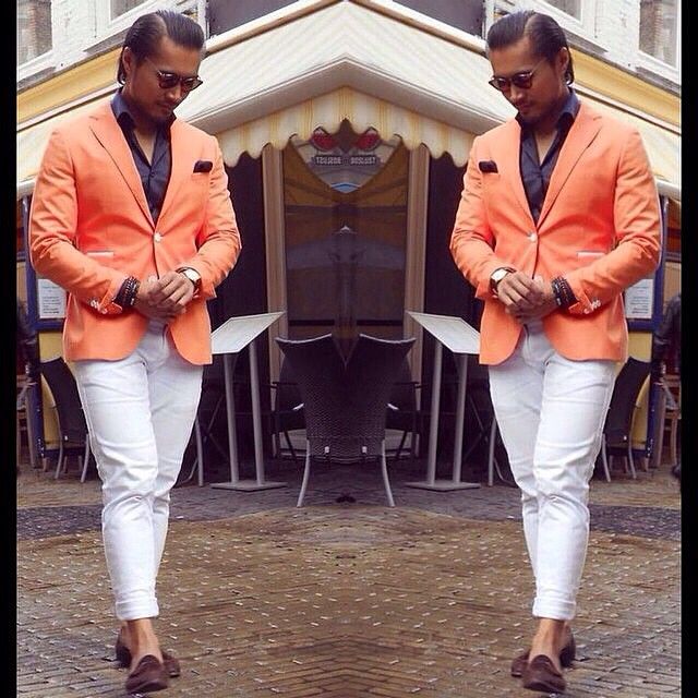 orange blazer white pants mens style . | Blazer outfits men .