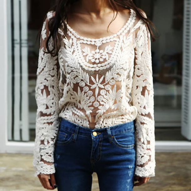 shirt, lookbook store, lace, lace top, crochet top, crochet, white .
