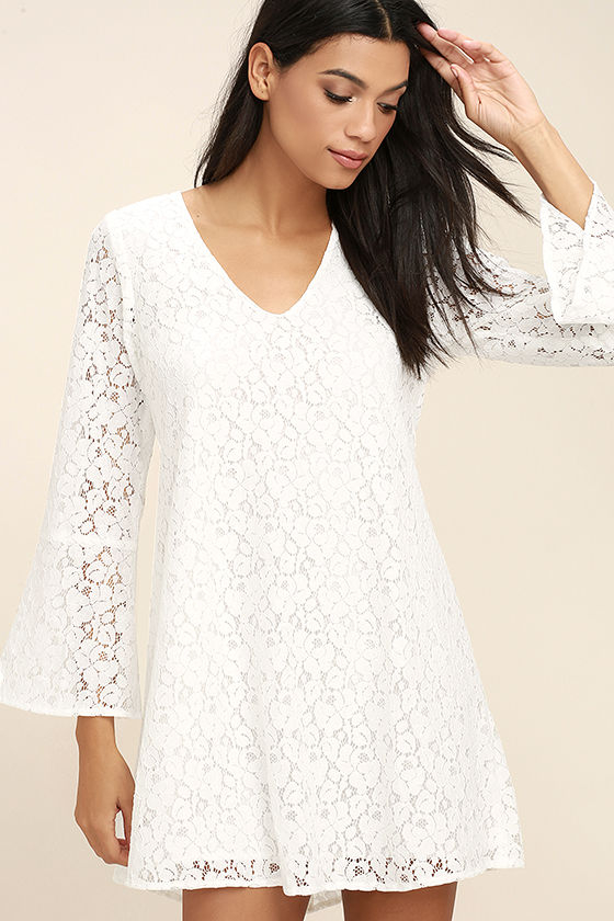 Lucy Love Wild Child - White Dress - Lace Dress - Long Sleeve .