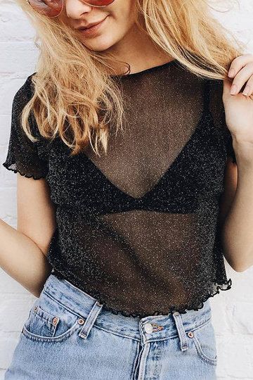 50+ party college outfits with crop tops | Fashion, Black mesh top .
