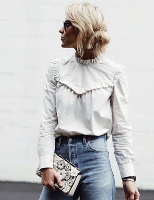Long Sleeve Ruffles Blouse is a great fall option with high neck .