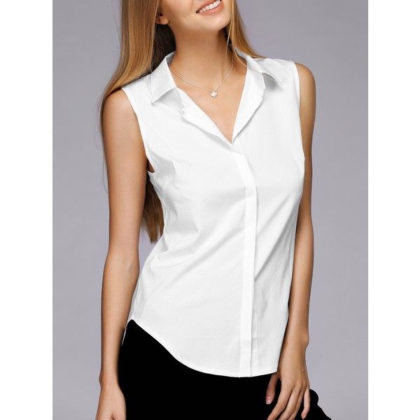 Simple Design Shirt Collar Sleeveless Solid Color Shirt For Women .