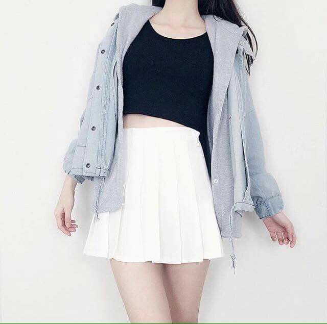 korean fashion white tennis skirt black jacket blue debim | Cute .