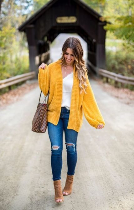 46+ Ideas How To Wear Yellow Cardigan Mustard Sweater in 2020 .