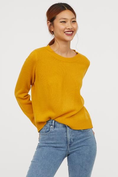 Knit Sweater | Yellow sweater outfit, Casual fall outfits, Mustard .