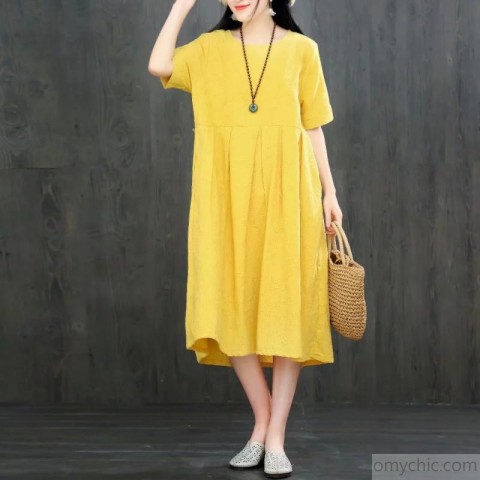 Natural o neck cotton quilting dresses Fashion Ideas yellow .